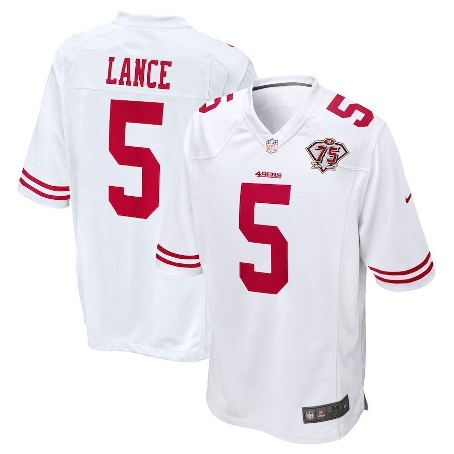 Men San Francisco 49ers 5 Trey Lance Nike White 75th Anniversary Player NFL Jersey